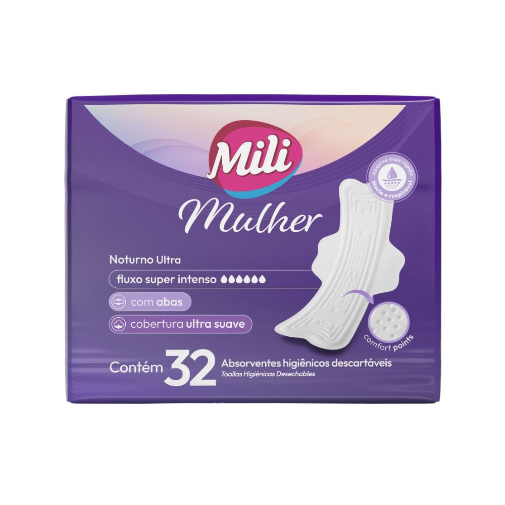 Absorvente Mili Mulher Noturno Ultra com Abas 32 Absorventes em Oferta na Shopee