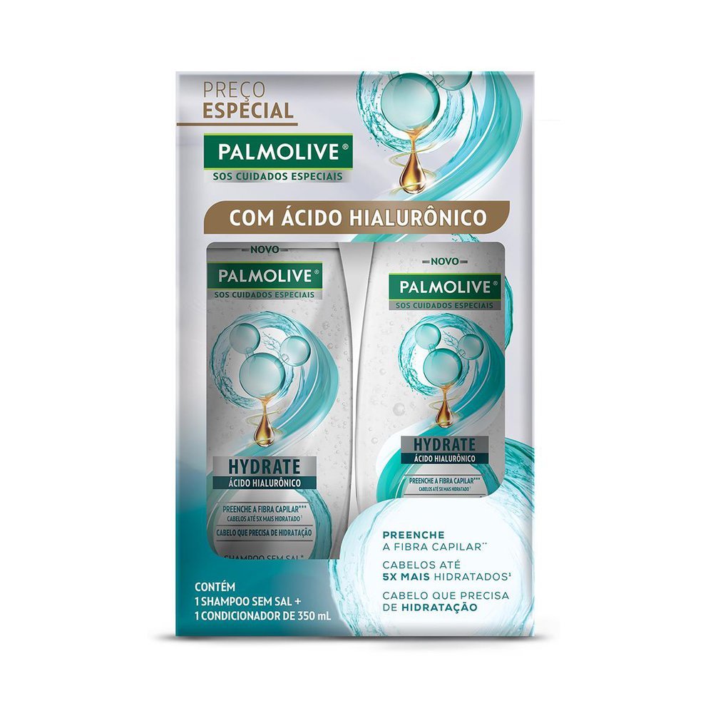Kit Shampoo e Condicionador Palmolive Hydrate com Ácido Hialurônico 350ml cada Embalagem Especial em Oferta na Shopee