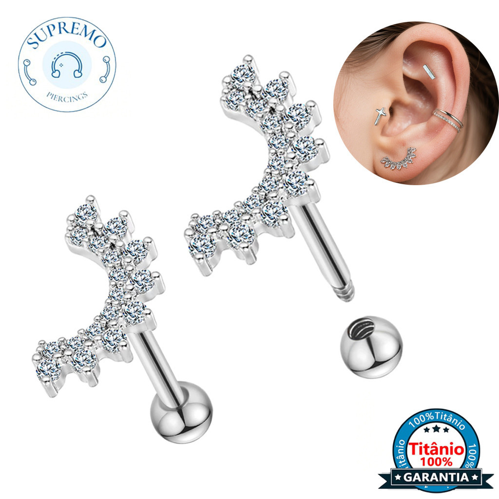 Piercing Prata 925 Minibarbell Cluster Zircônia Cravejada Helix Orelha Ponto de Luz Tragus