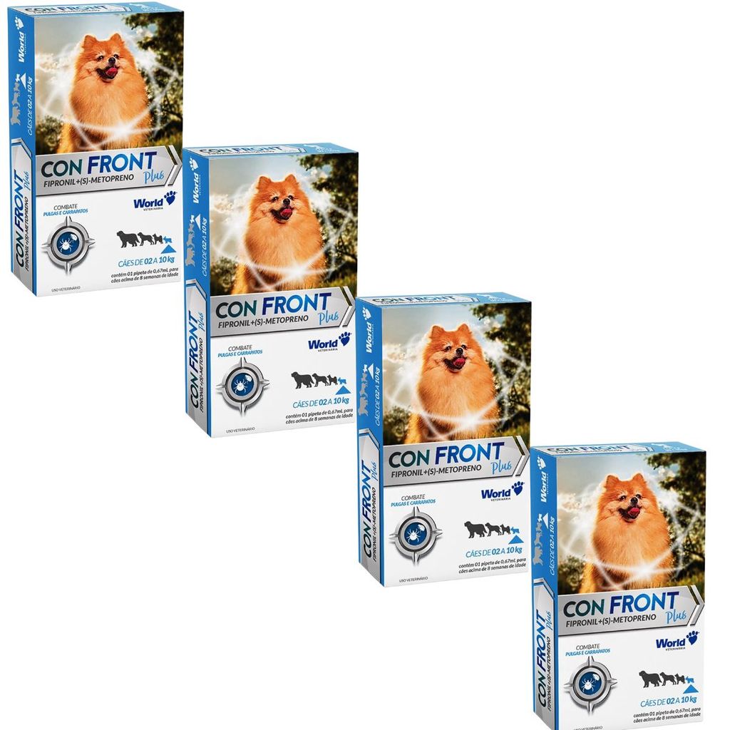 04 Confront Plus 2 a 10kg Antipulgas Pipeta Fipronil Cães