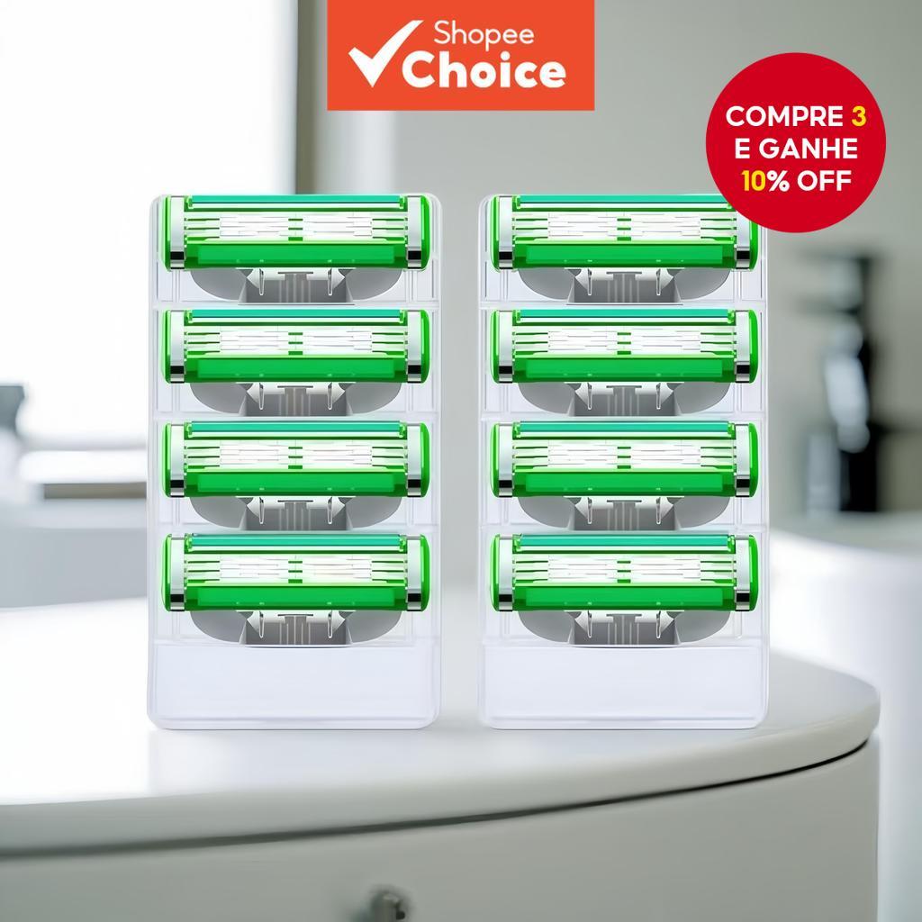 Lâminas De Barbear Anti-Riscos Masculinas De 3 Camadas 8 Unidades-Cabeças De Substituição Afiadas De Aço Inoxidável Impo