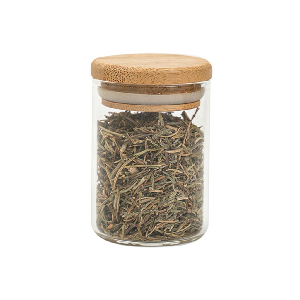 POTE 110ML DE VIDRO COM TAMPA DE BAMBU REDONDO FLAT DE MANTIMENTO - TUD