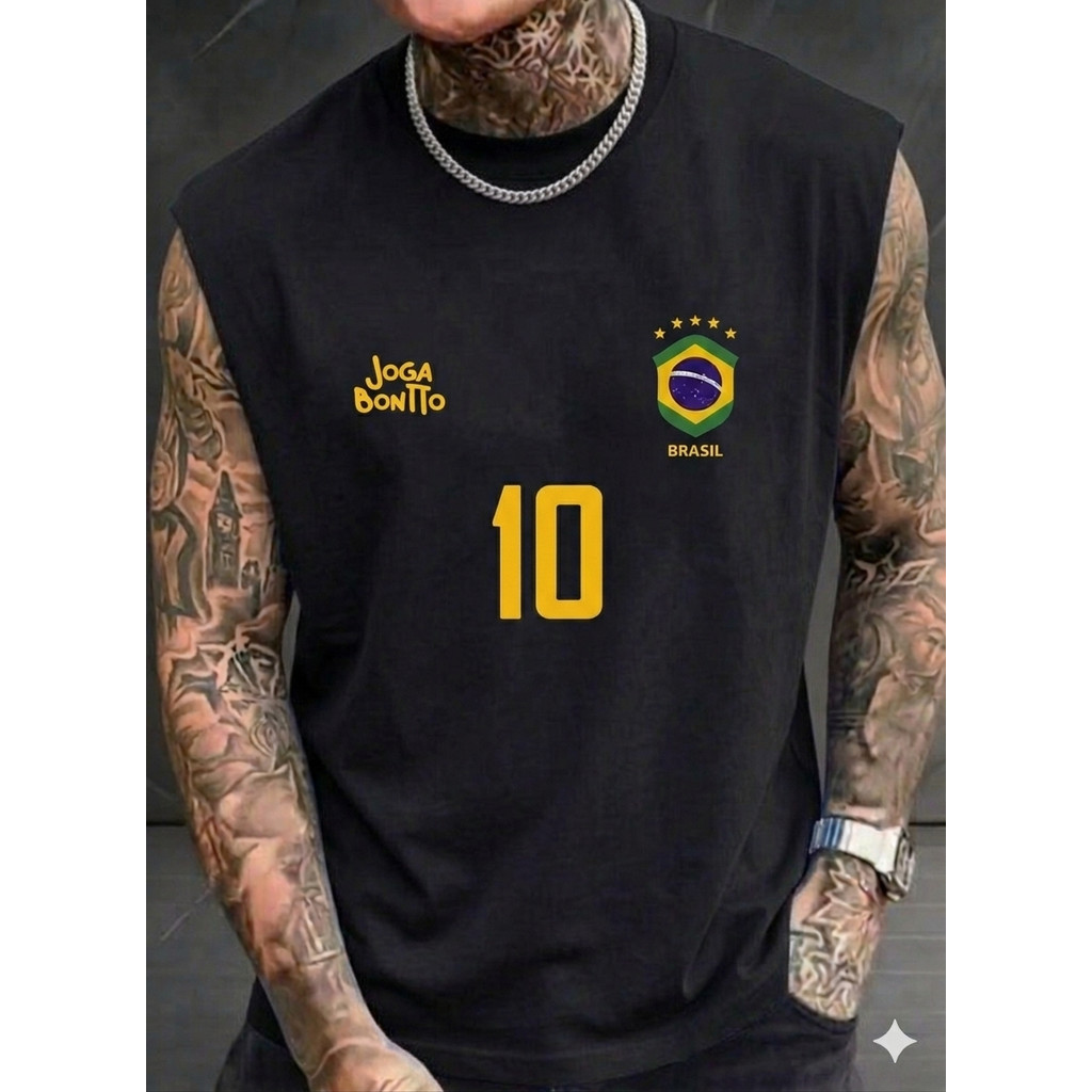 Regata Masculina Brasil Camisa 10 Joga Bonito Streetwear Futebol Academia Copa Do Mundo