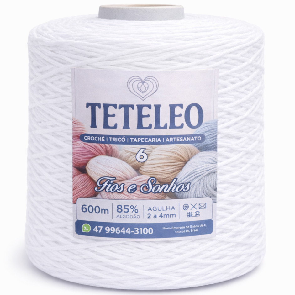 Barbante TeTeLeo Nº6 85% Algodão – Super Macio, Antialérgico, Não Desbota e Sem Poeira | Ideal para Crochê e Artesanato