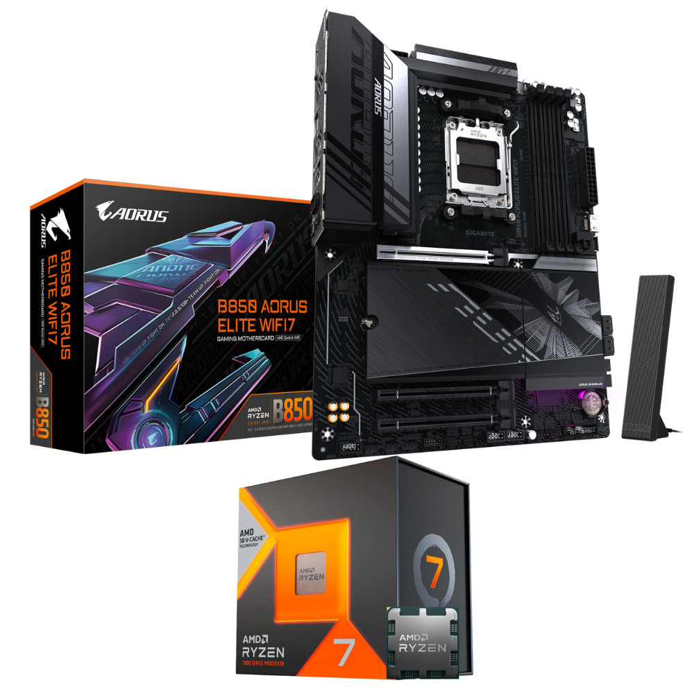 Kit Placa-Mãe B850 AORUS Elite WIFI7+R7 7800X3D 4.2GHZ 104MB