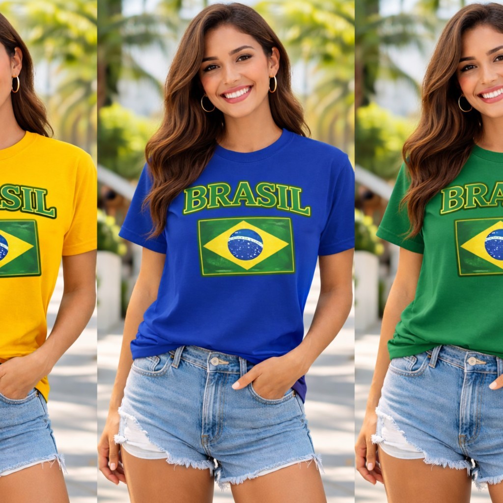 Kit 3 Camisetas Camiseta Feminina Copa do Mundo Premium Estampa Brasil Casual Tendência Bandeira
