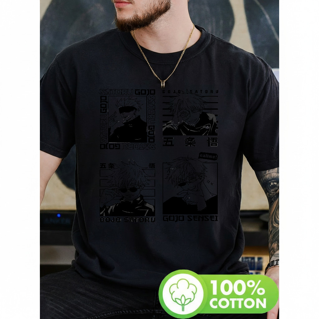 Camiseta Masculina Estampa Personagem Anime Gojo Satoru Moderna Atemporal Estilosa Cena Jujutsu Kaisen