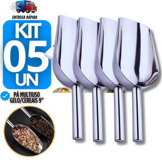 Conjunto Pá Pegadoras 9" Aço Inox Multiuso Pegadores Concha Gelo Ração Pet Cereal Grãos Utensílio