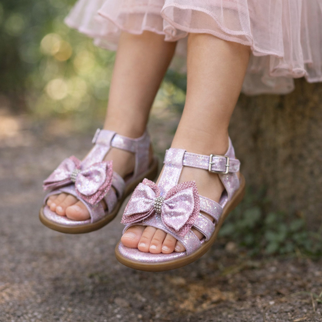 Sandália Infantil Meninas Com Enfeite Laço Delicadas Festas Dia a Dia