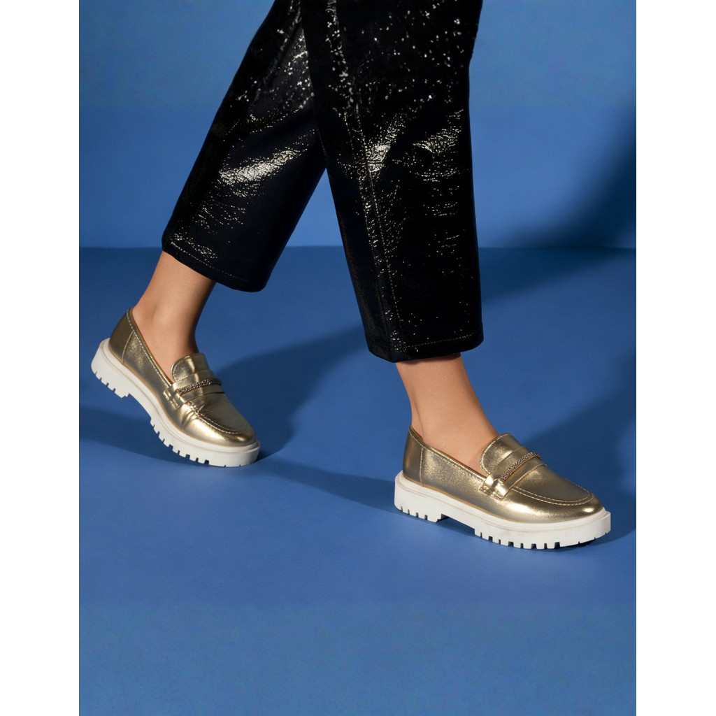 Mocassim Feminino Tratorado Plataforma Slip On Confortável Casual Elegante Moda