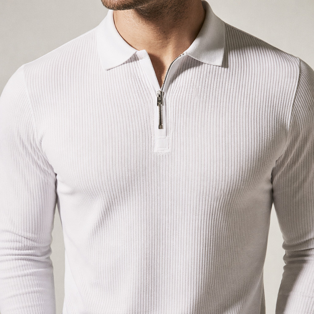 Camiseta Camisa Polo Canelada Manga Longa Com Zíper Masculina Confortável Malha Premium