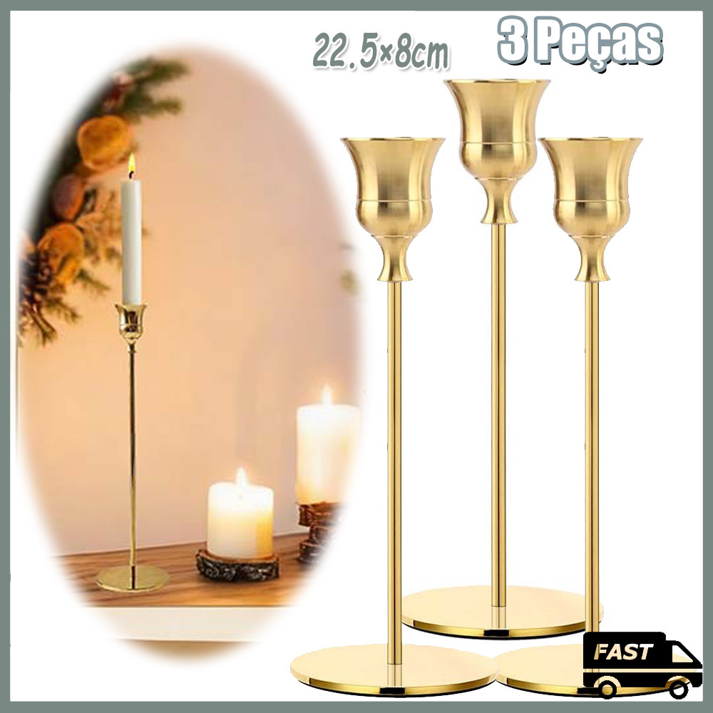 3 peças castiçais de metal para castiçais de 22.5×8cm castiçais para decoração de mesa de jantar decoração de casa