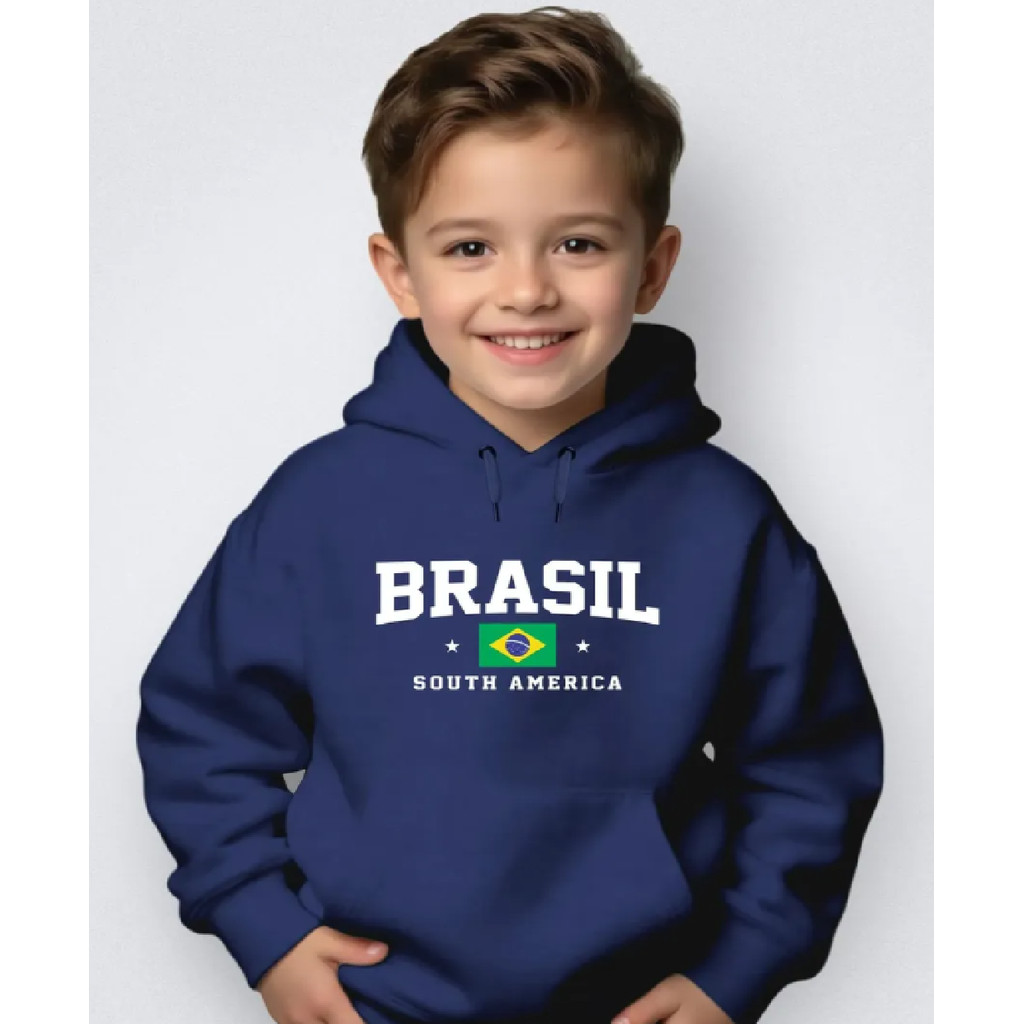 Blusa Moletom Infantil Canguru Flanelado Unissex Capuz Inverno Brasil South Am Lançamento