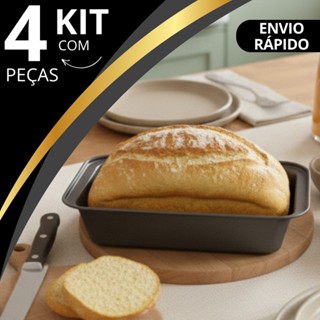 Forma Assadeira De Pão Bolo Inglês Grande Caseiro Retangular Cuca Aço Carbono Teflon Kit com 1,2,3,4 em Oferta na Shopee