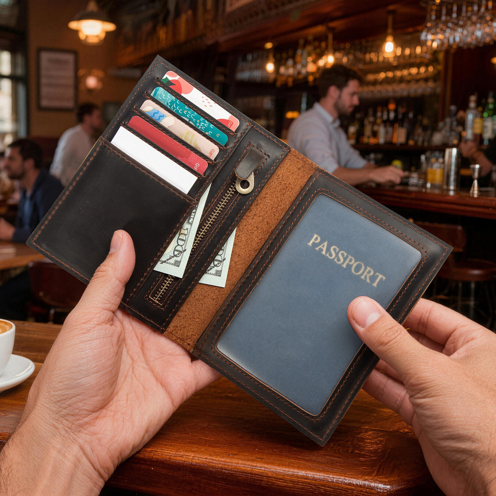 Carteira De Passaporte De Couro – Porta-Documentos De Viagem Com Bloqueio De RFID Compartimentos Para Cartões E Bolso Mo