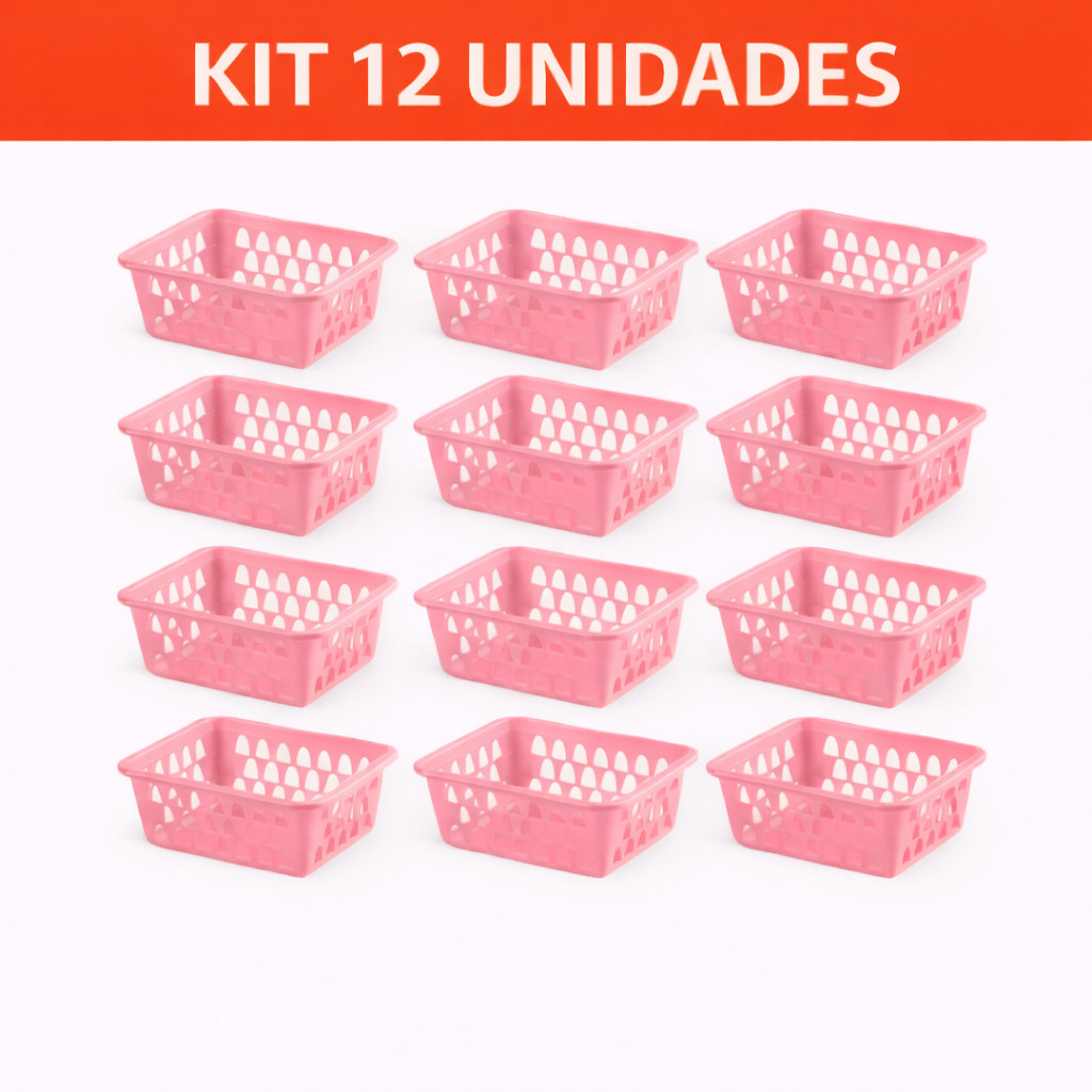 Kit 12 Cestinha Organizador Multiuso Cesto Plastico Para Banheiro Cozinha Gaveta E Armário
