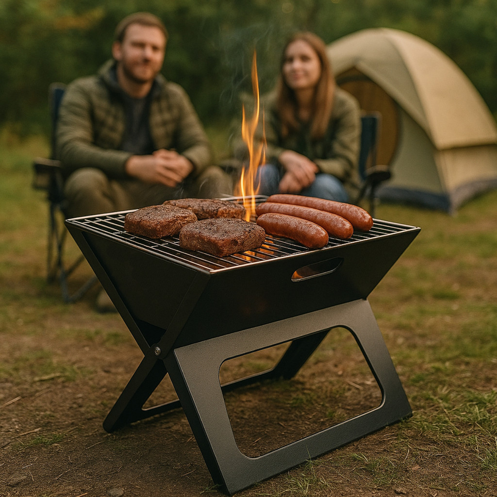 Churrasqueira Portátil Dobrável Aço Inox A Carvão com Maleta, Leve e Prática para Churrasco ao Ar Livre