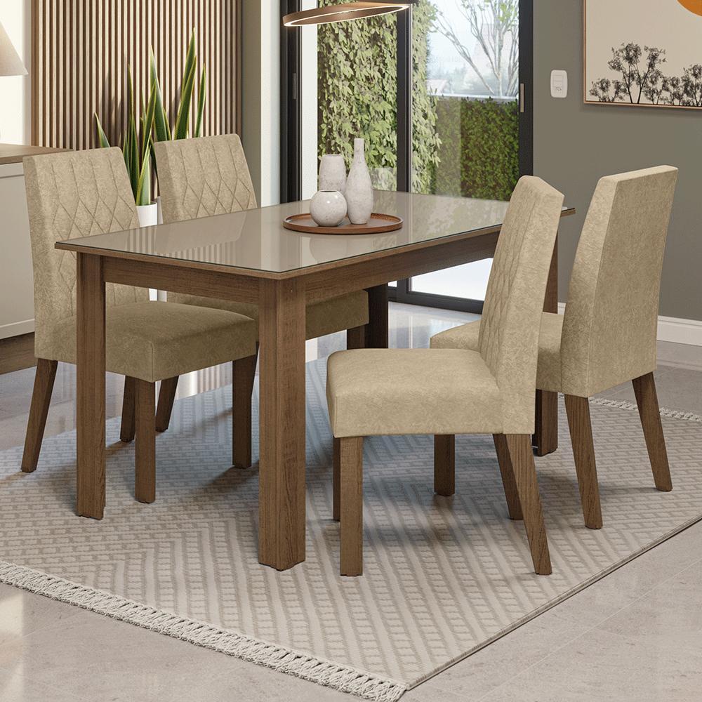 Conjunto Sala de Jantar Vanilla Mesa Tampo de Vidro 4 Cadeiras Rustic/Crema/Suede Imperial Madesa