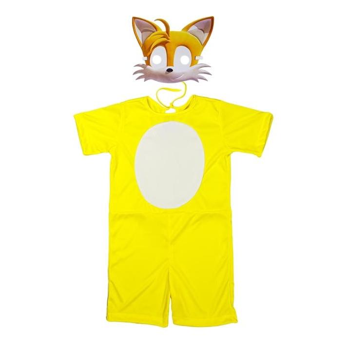 Fantasia Sonic Menino Infantil Amarelo Roupa Tails Longo Com Máscara Festa Carnaval Halloween
