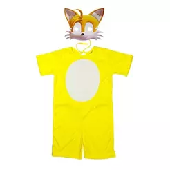 Fantasia Sonic Menino Infantil Amarelo Roupa Tails Longo Com Máscara Festa Carnaval Halloween