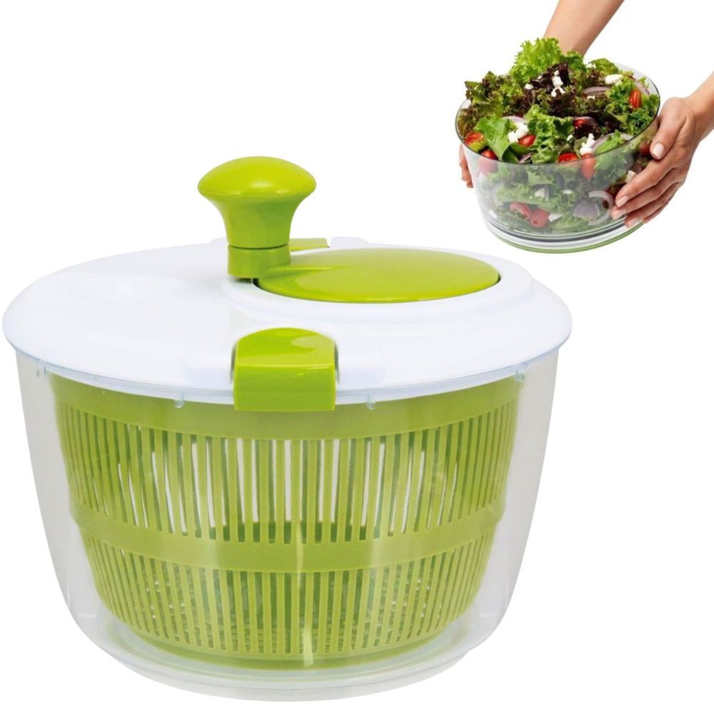 Secador de Salada Grande QsFCook 5L Verde Lava e Seca Folhas com Manivela
