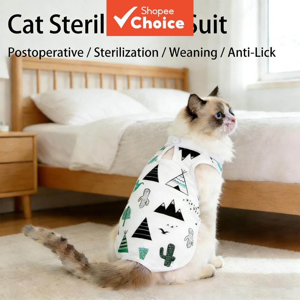Macacão esterilizado para gatos, algodão, velcro anti-fuga, anti-lambida, roupa de recuperação pós-cirúrgica e desmame,