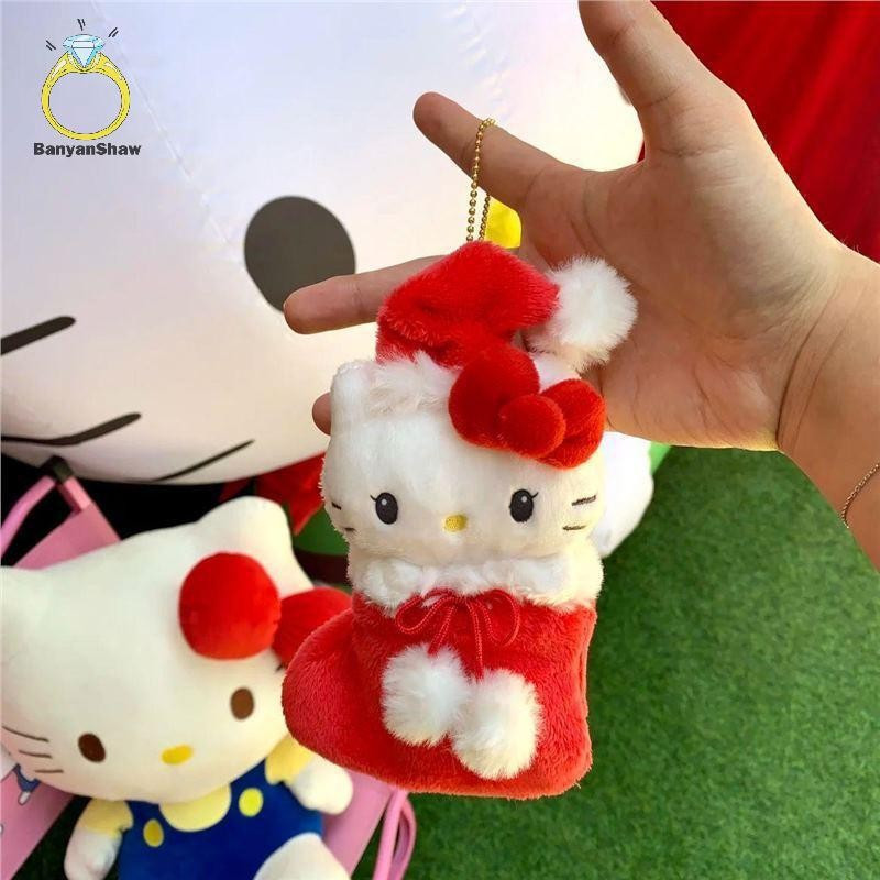 [BANY] Bonito Sanrio Hello Kitty Meia De Natal Boneca De Pelúcia Brinquedo Chaveiro Pingente Bolsa Feminina Pendurar Enf