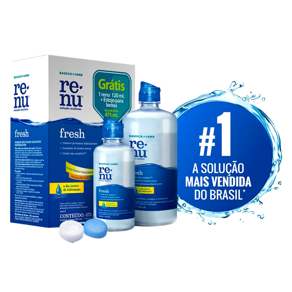 Kit Renu Fresh Para Lentes  Solução 355ml + GRÁTIS solução 120ml + Estojo para Lentes - Bausch+Lomb