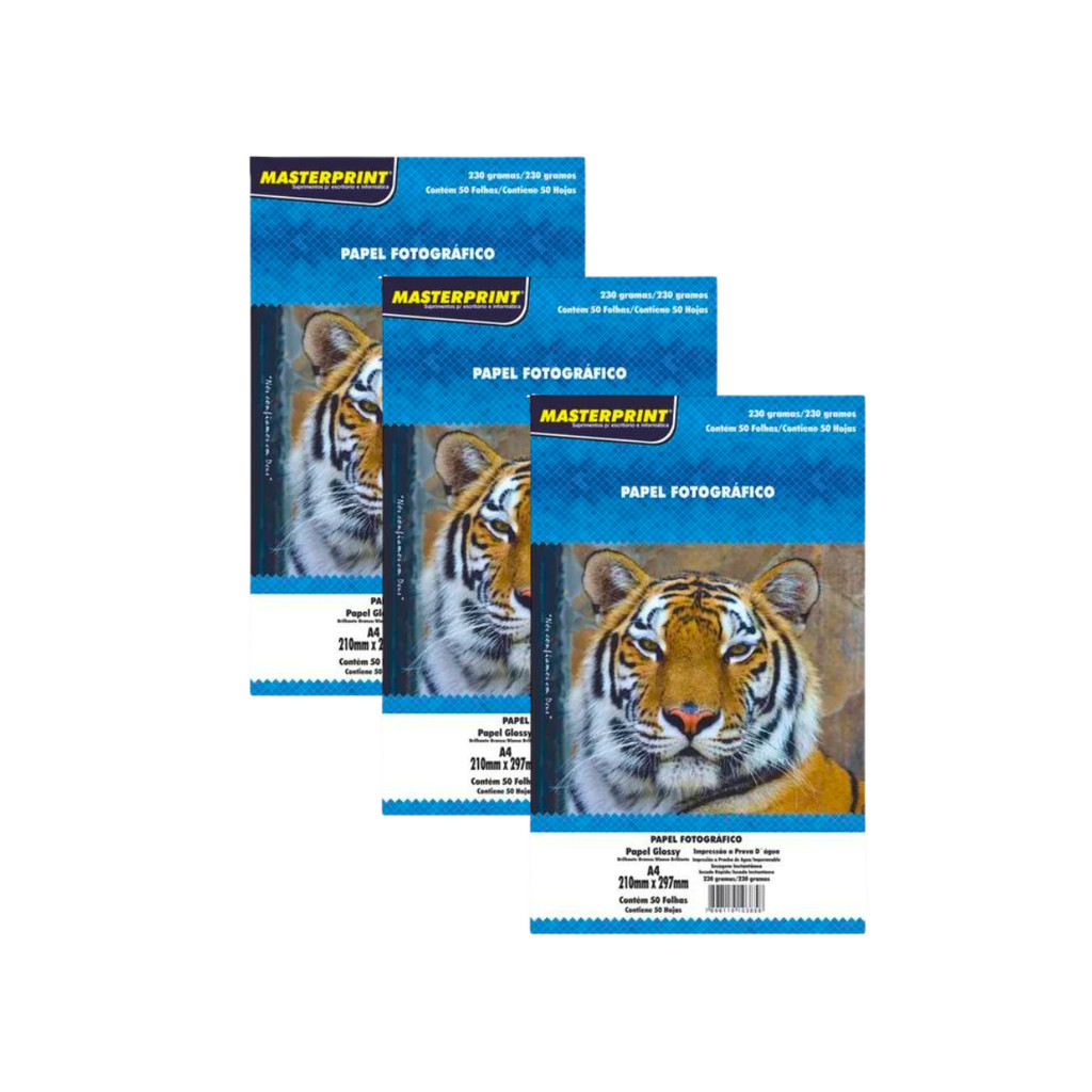 Papel Fotográfico 230g Glossy (Brilhante) A4 - S/ Adesivo MASTERPRINT Kit:Com 15