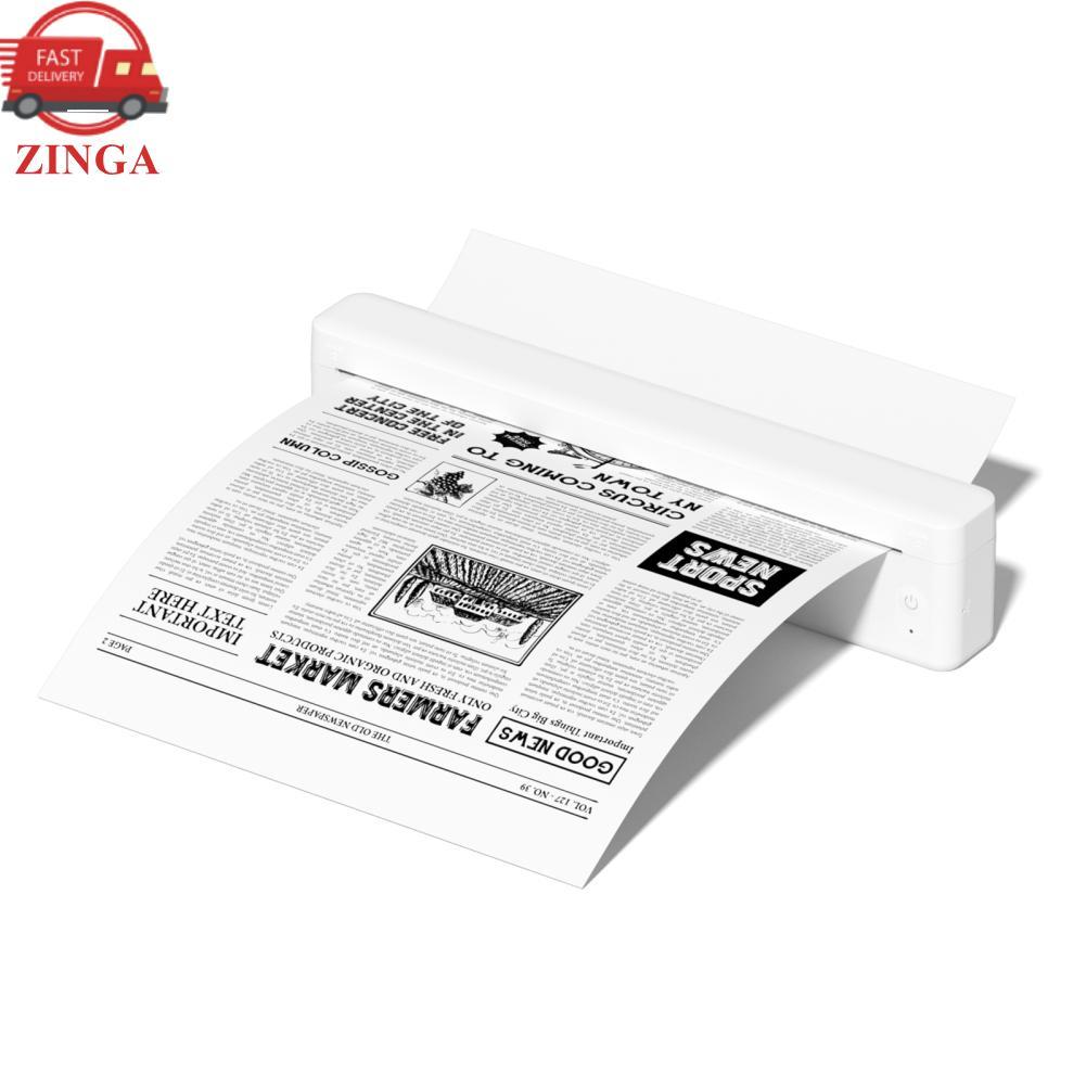 Zinga Impressora térmica Bluetooth A4 USB Desktop 203 dpi portátil e compacta largura de papel ajustável 56 mm 77 mm
