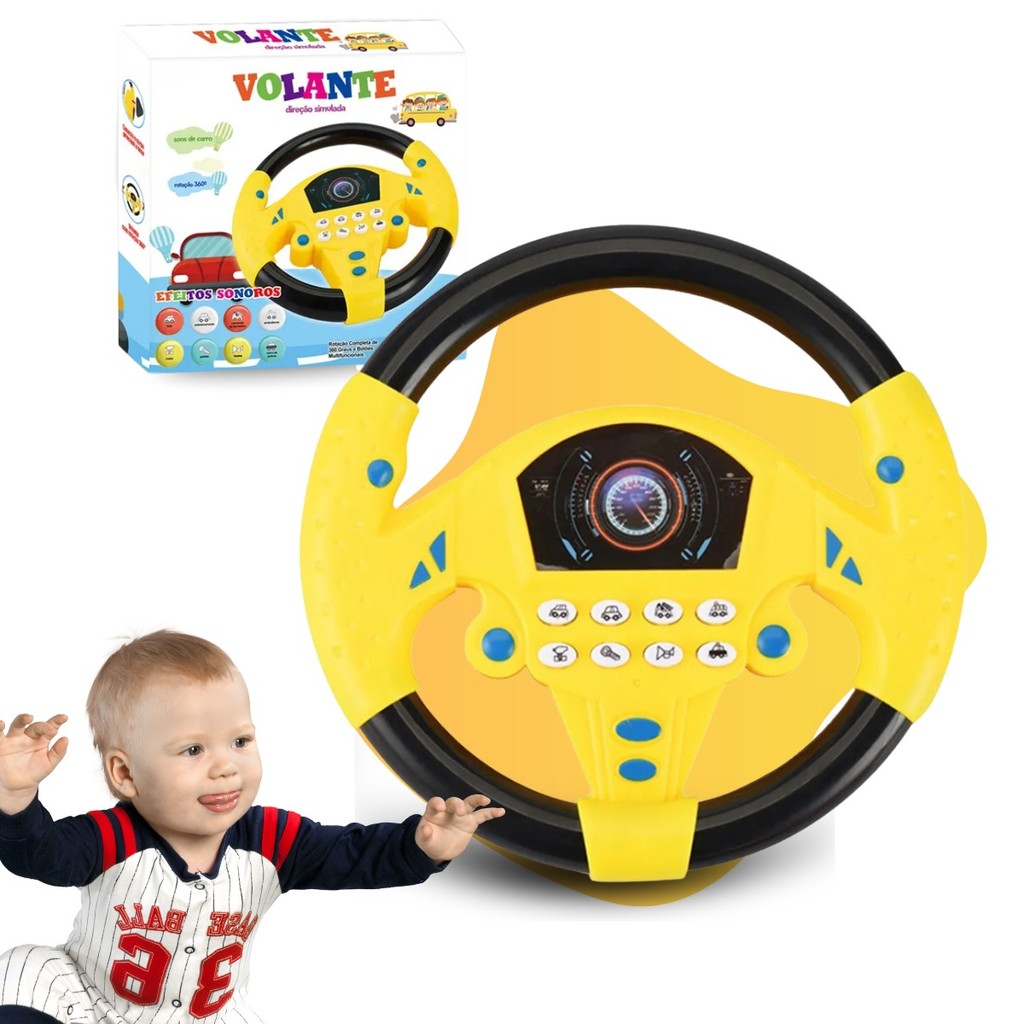 Volante Infantil Carro Brinquedo Interativo Gira 360 Ventosa C/ Som Buzina Educativo Musical Kizumba