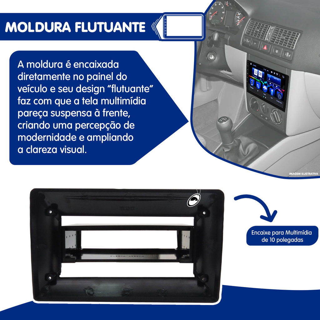 Moldura De Painel Universal 1 Din 10 Polegadas Preta Fosca · foto 2