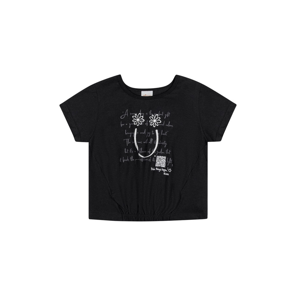 Blusa Infantil Menina Elástico na Barra Elian Preto