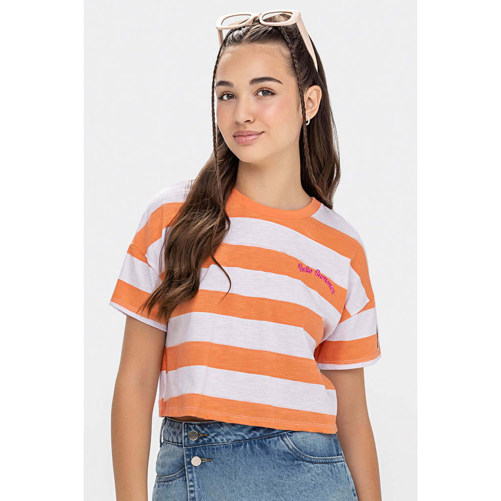 Blusa Cropped Juvenil Menina Listrada Beats Laranja em Oferta na Shopee