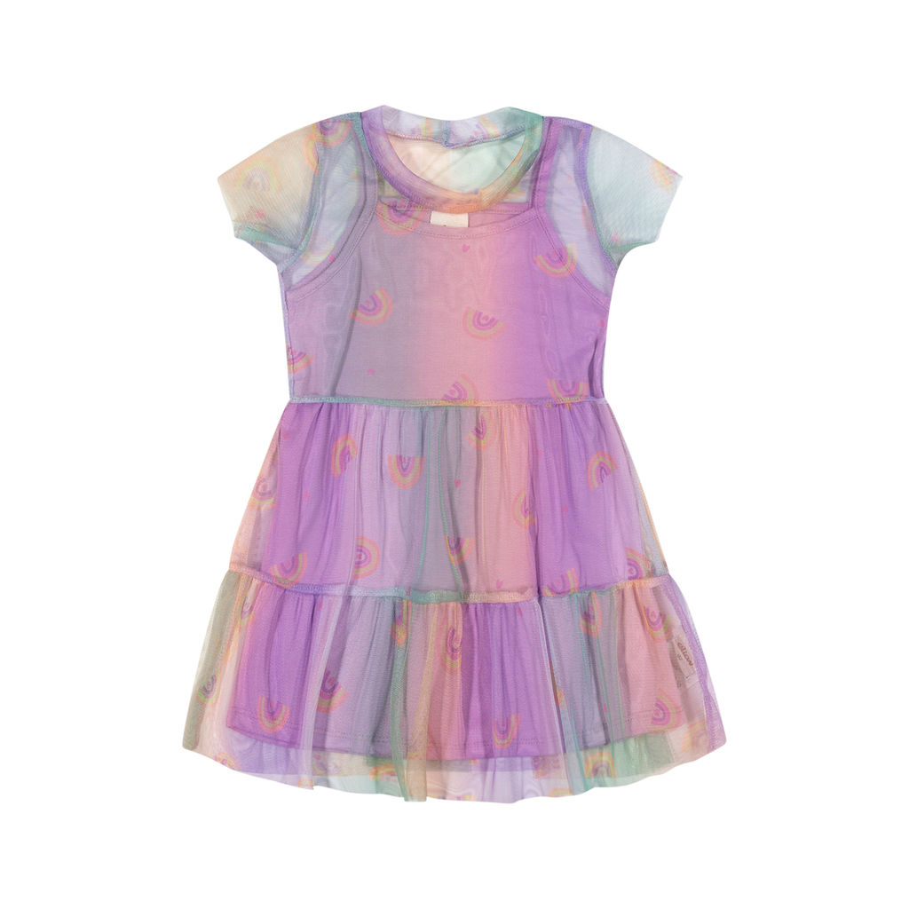 Vestido Infantil Menina Tule Arco-Íris Elian Lilás