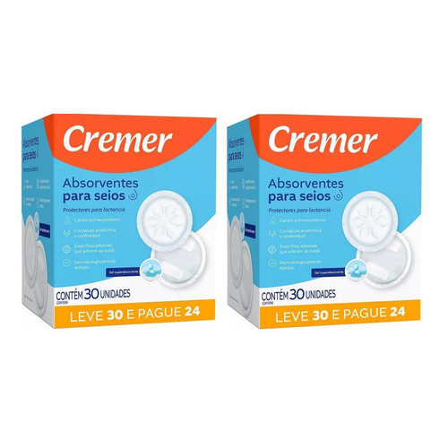 Kit 2 Cxs Absorvente P/seios Cremer Super Confort C/30 