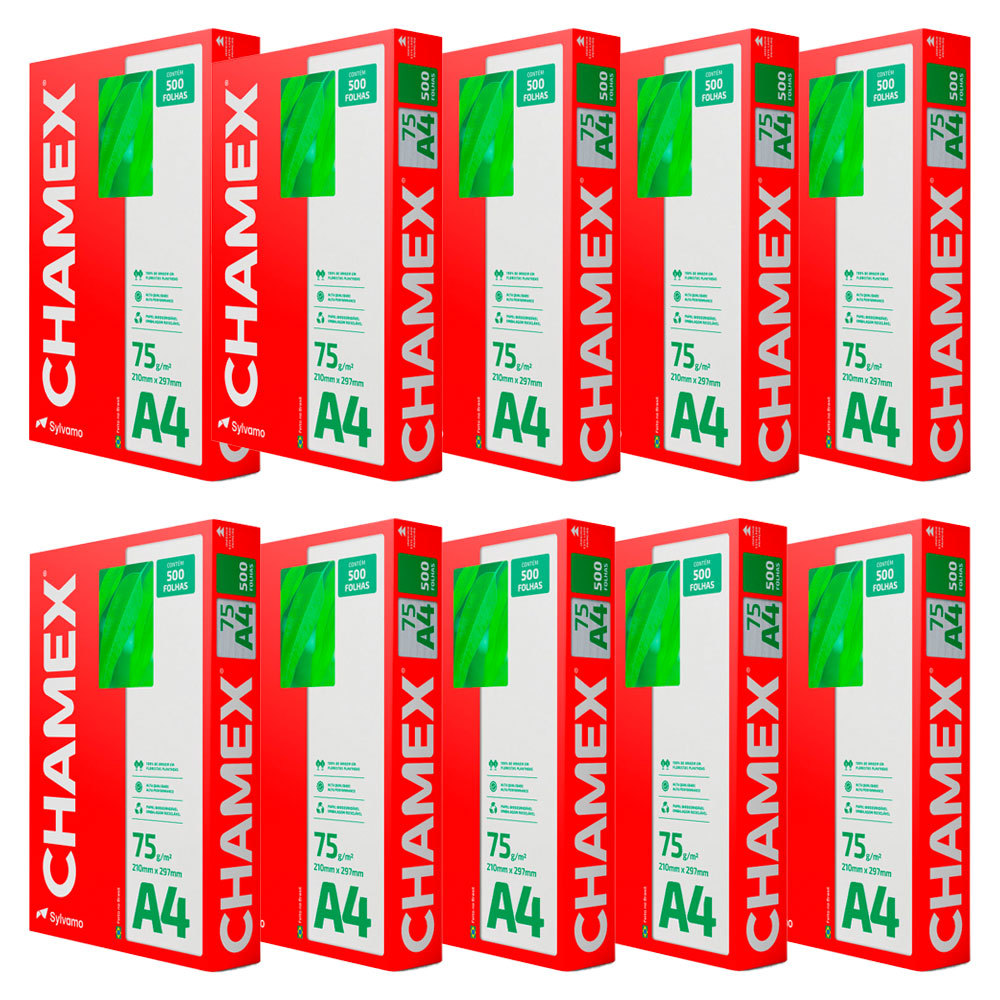 Papel sulfite A4 75g 210x297 caixa com 10 resmas 5000 folhas Chamex