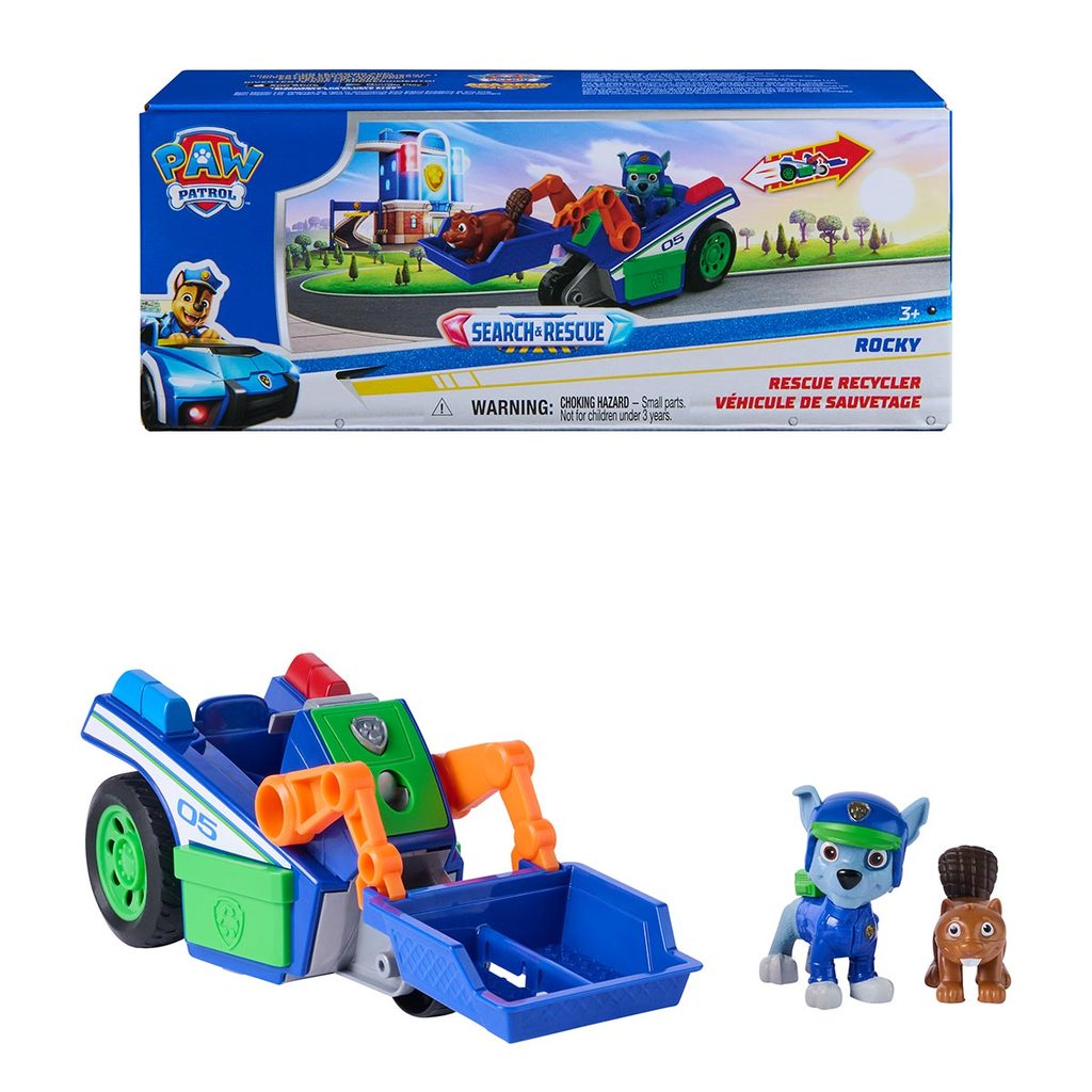 Boneco Rocky e Veículo Reciclável de Resgate c/ Fricção - Patrulha Canina - Spin Master - Sunny