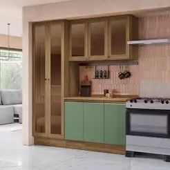 Armário de Cozinha Compacta com Vidro Reflecta 100% MDF 192cm Nogueira/Verde Celeste Kappesberg