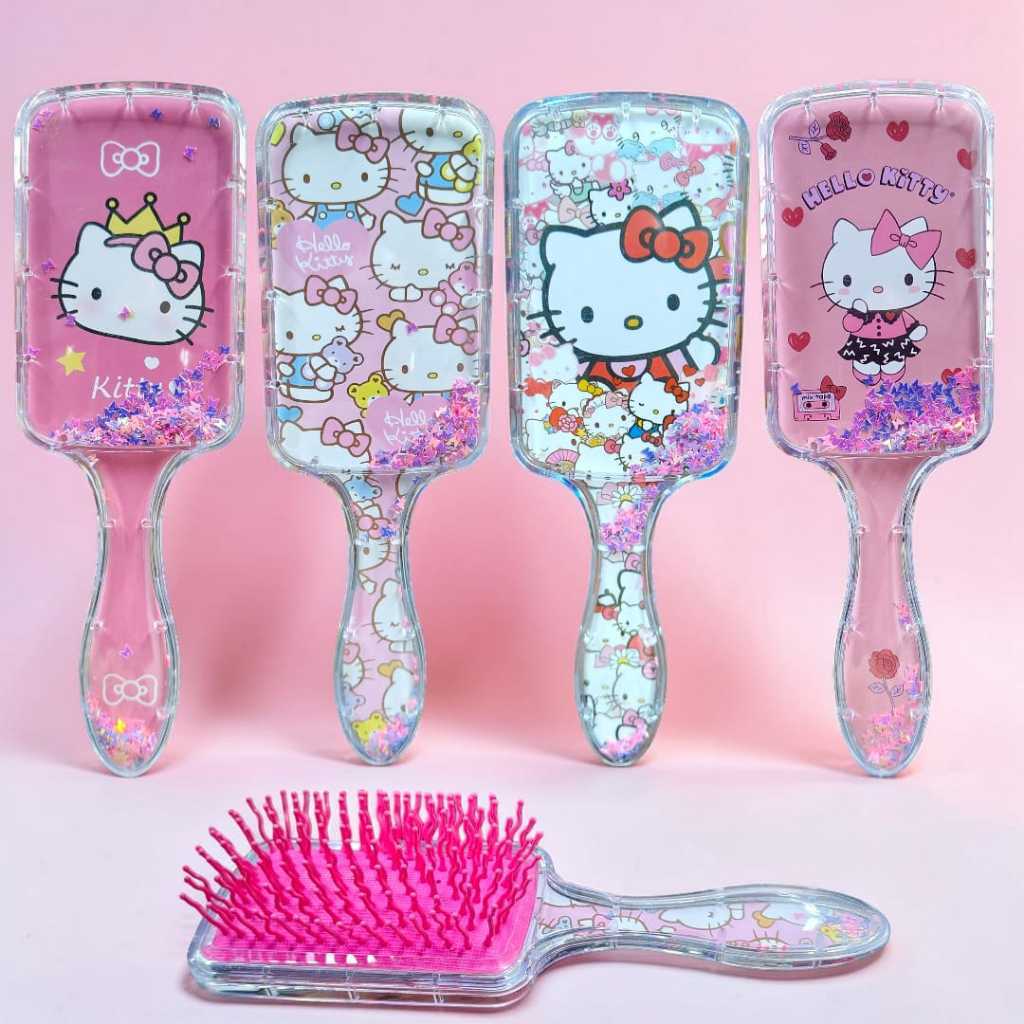 Escova de Cabelo Infantil Hello Kitty Transparente com Glitter Cerdas Onduladas 4 Modelos Sortidos em Oferta na Shopee