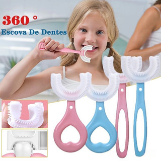 Escova de dentes infantil em formato de U, adequada para crianças/bebês de 2 a 12 anos