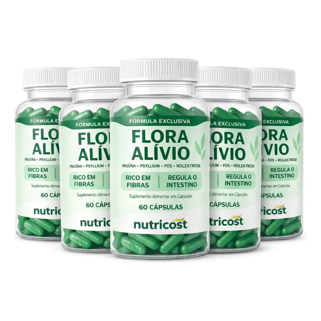 5 Flora Alívio 60 Cápsulas Fibras Intestino | Envio Imediato