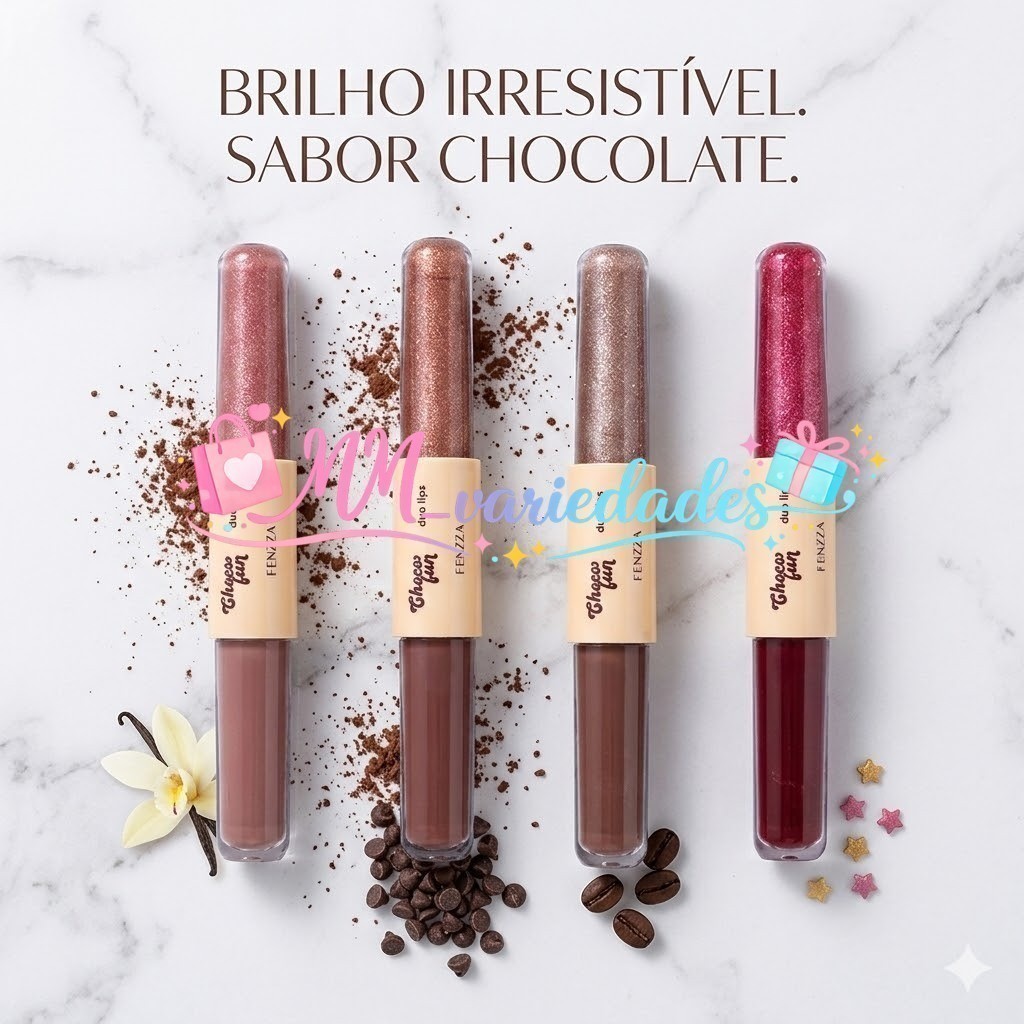 Duo Lips Choco Fun Fenzza – Batom + Gloss com Cor Intensa e Acabamento Brilhante7A5P