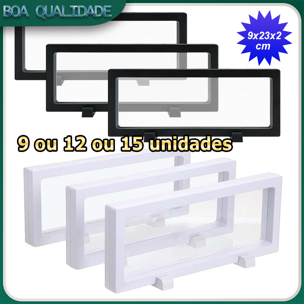 Kit 9/12/15 Expositor flutuante 3D filme PE transparente adequado para joias/espécimes/medalhas 9x23x2cm