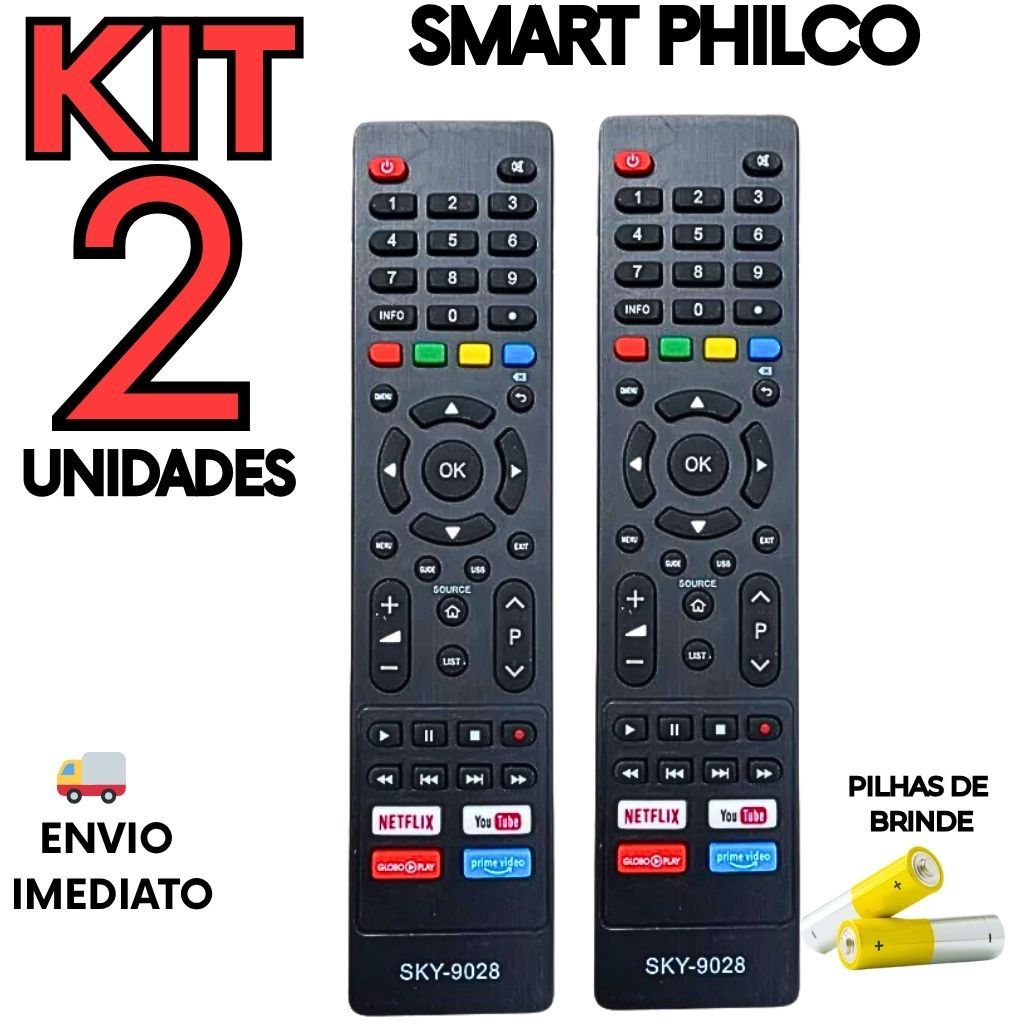 Kit 2 Controle Remoto Philco Smart TV Compatível Sem Programação Netflix YouTube Envio Imediato