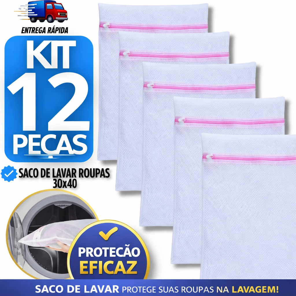 Jogo de Saco Para Lavar Organizar Roupas Delicada Máquina Com Zíper Branco Protege Tecido Utilidades
