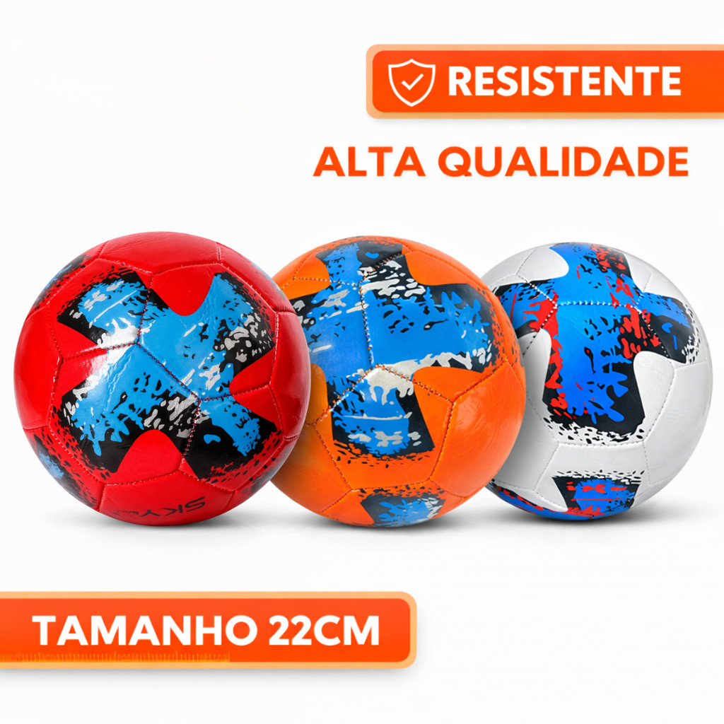 Bola Futebol Campo Resistente Tamanho 5 PVC Cores Sortidas 22cm