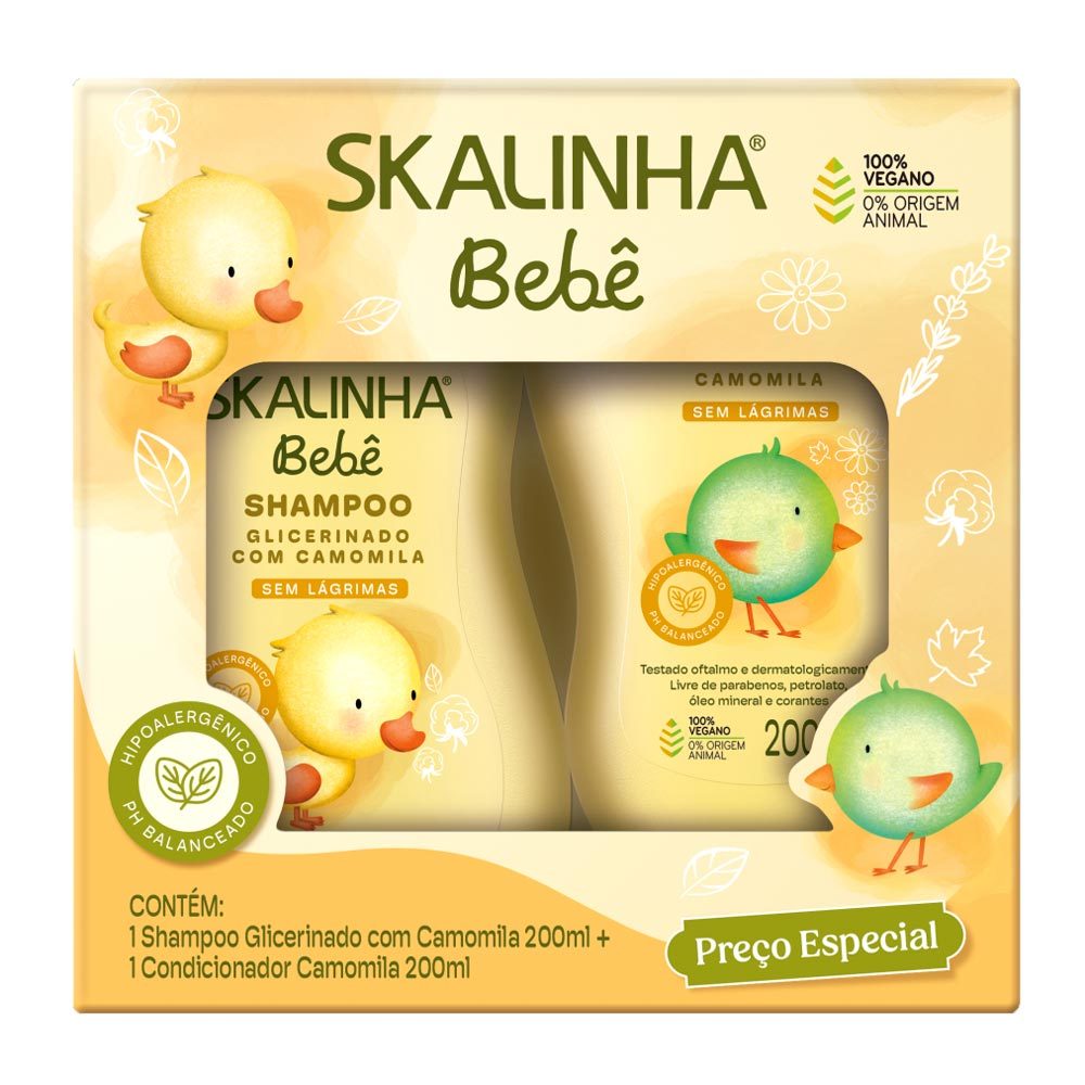 Shampoo e Condicionador Skalinha Bebê Glicerinado com Camomila 200ml Cada em Oferta na Shopee