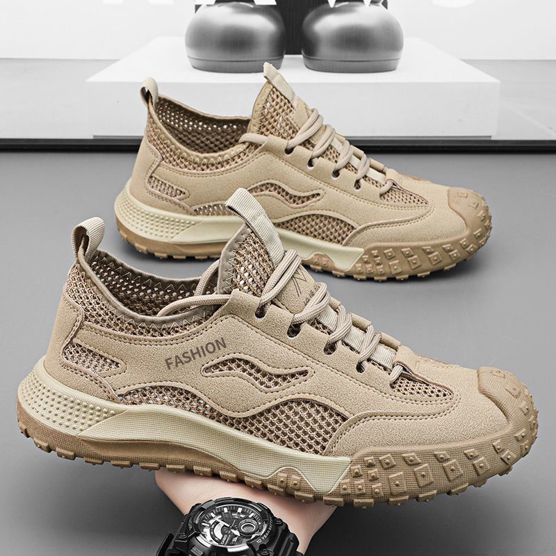 Verão respirável malha oco tênis masculino antiderrapante resistente ao desgaste sapatos casuais tênis de trabalho ao ar