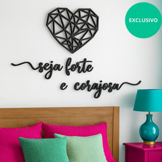 Quadro coração Decorativo Sala Cabeceira + frases decorativas para paredes Seja Forte e Corajosa em Oferta na Shopee